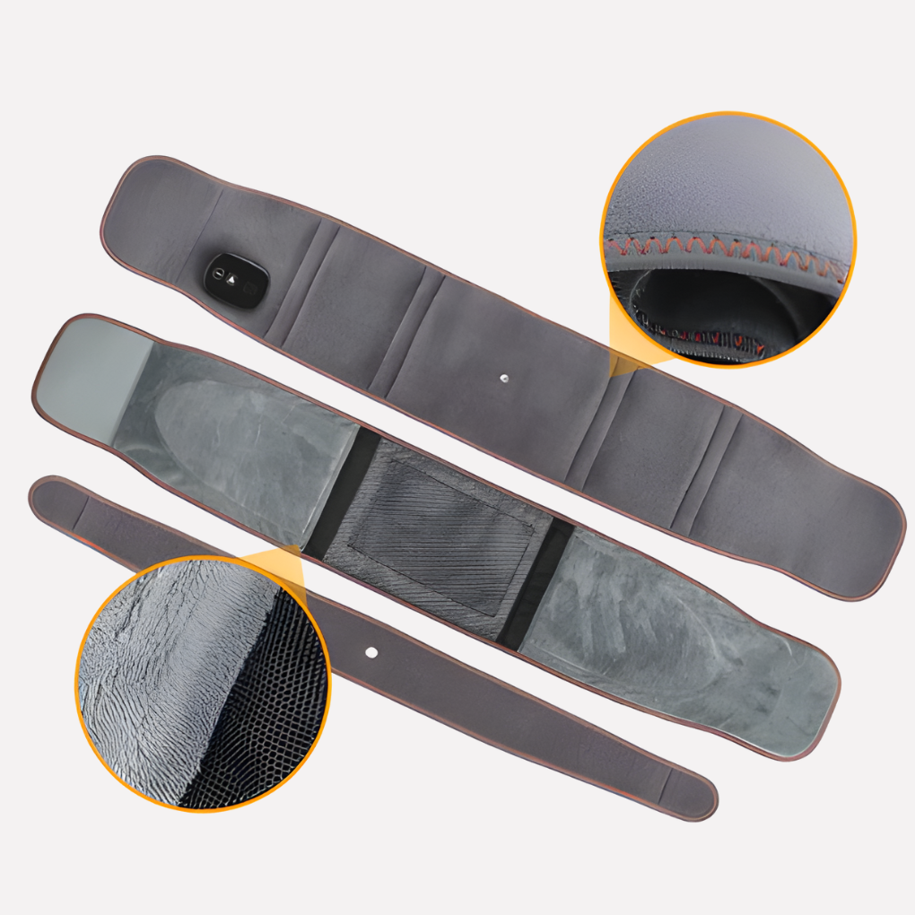 Adjustable unisex infrared heating waist belt with vibration massage. USB powered for portable muscle & back pain relief.