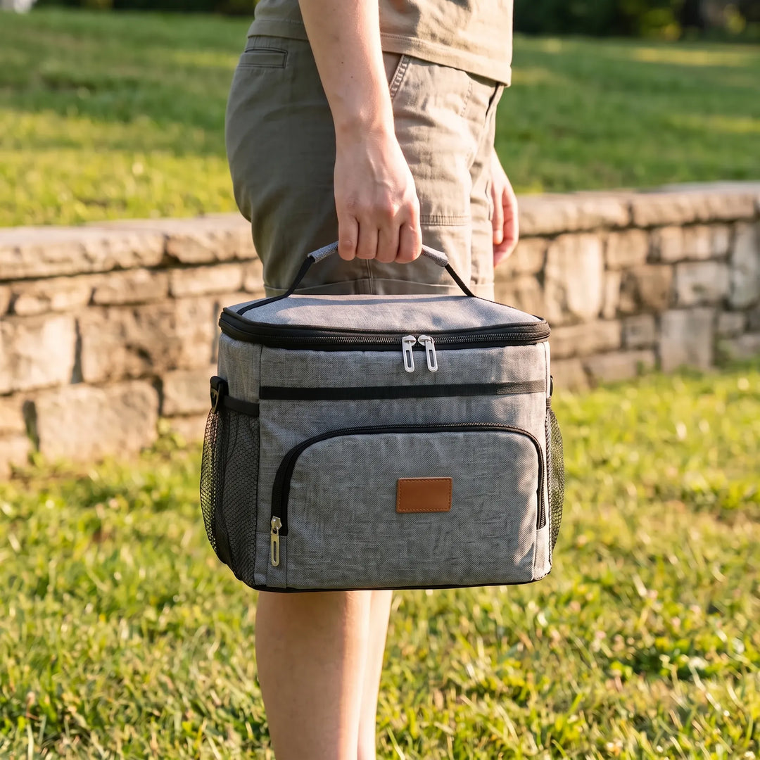Unisex insulated cooler bag for lunch & outdoor snacks. Ideal food carrier for camping, picnics, & travel.