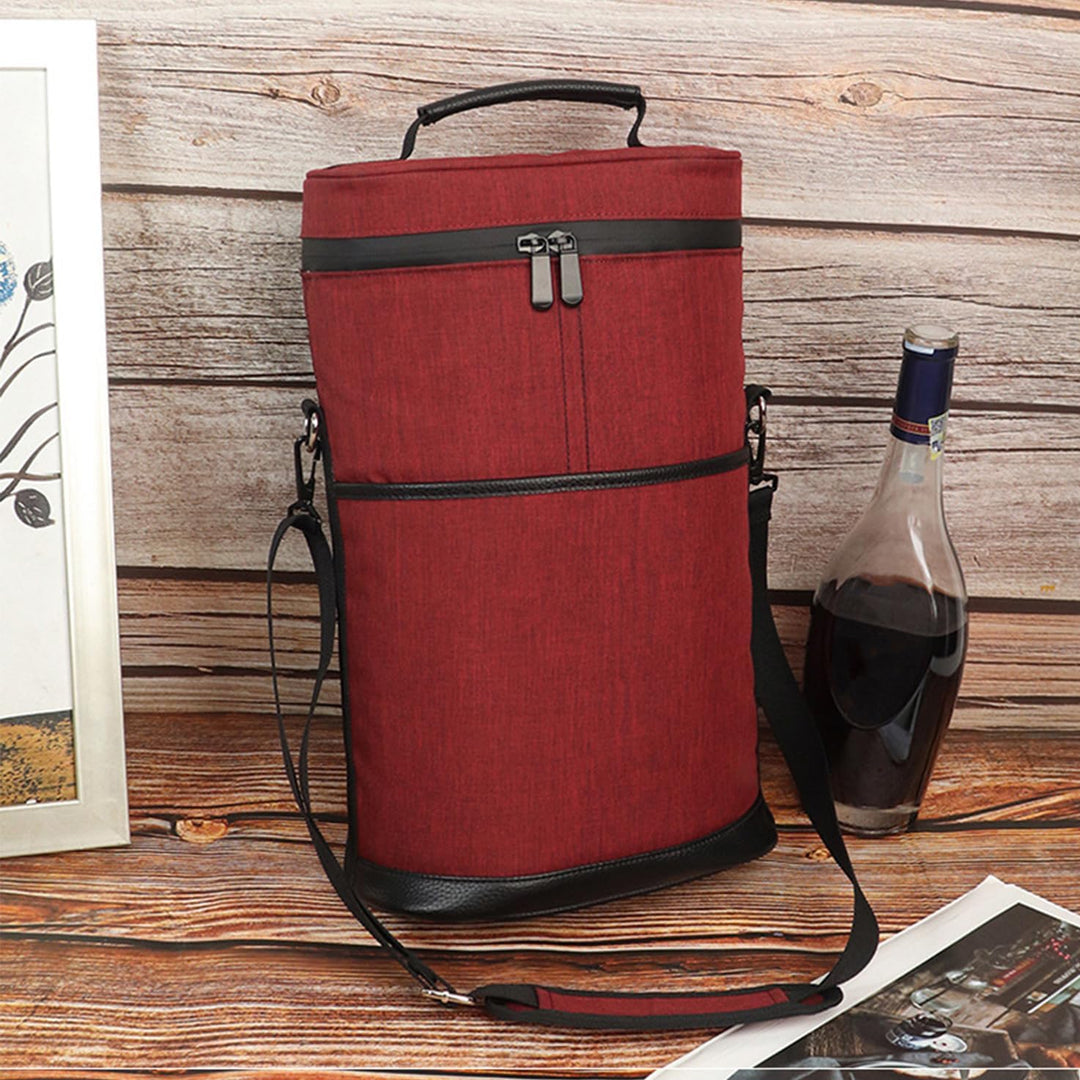 Unisex insulated wine carrier bag holds two bottles, perfect for picnics & travel. Leakproof wine tote.