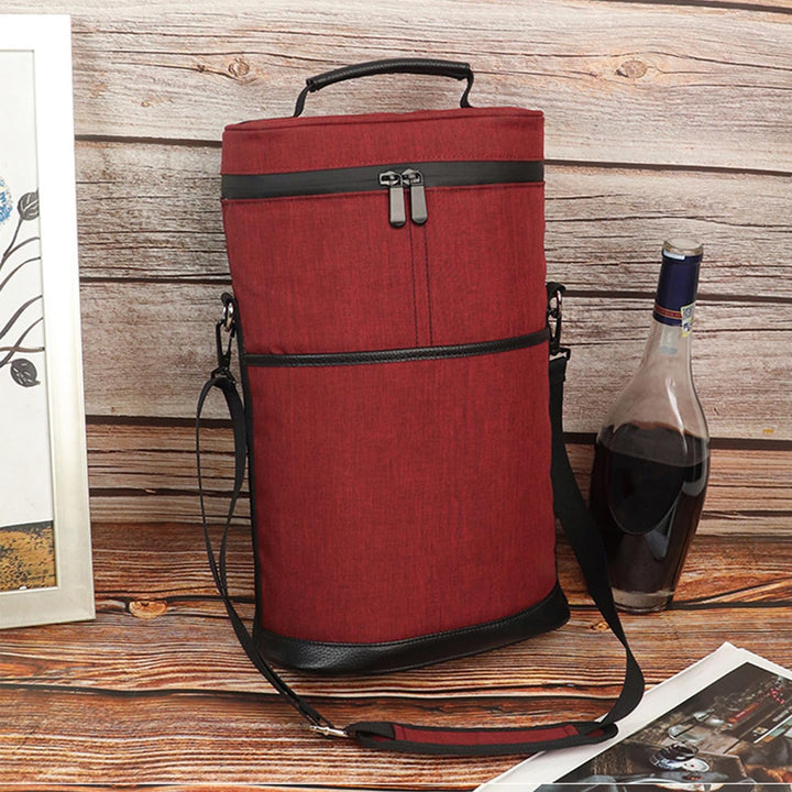 Unisex insulated wine carrier bag holds two bottles, perfect for picnics & travel. Leakproof wine tote.