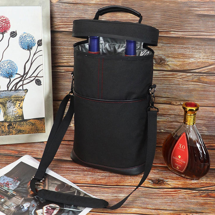 Durable insulated wine gift bag for two bottles, ensures drinks stay cool. Perfect picnic tote.