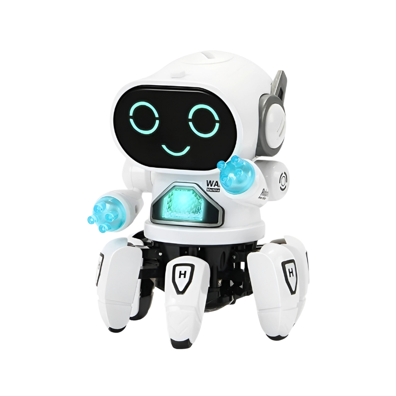 Musical robot toy for children, designed with dynamic dancing movements and bright LED lights.