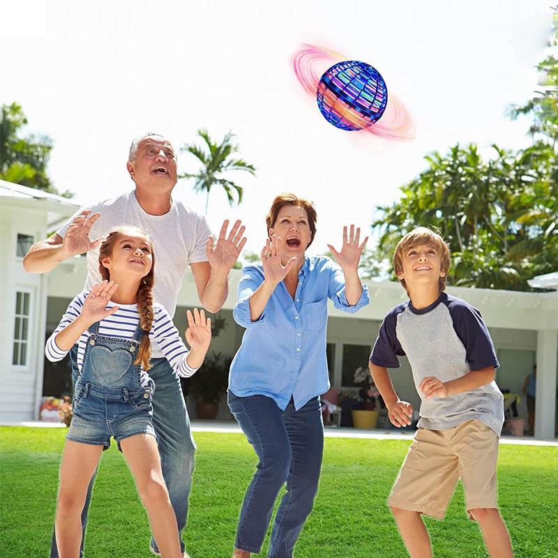 Flying orb mini drone hovering in the air, demonstrating its interactive capabilities as a fun toy for kids