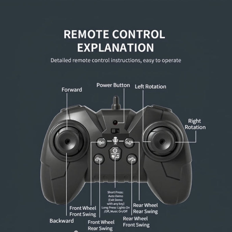 White and black robot dog toy, highlighting its durable build and flexible joints for stunts.