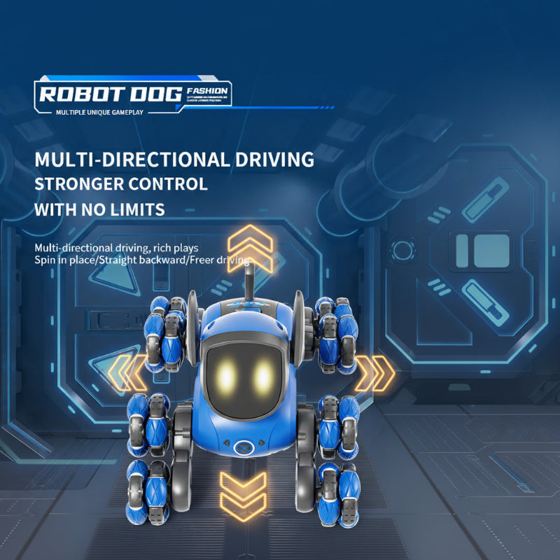 RC stunt dog toy, a cool and fun gadget for kids, demonstrating a playful pose.