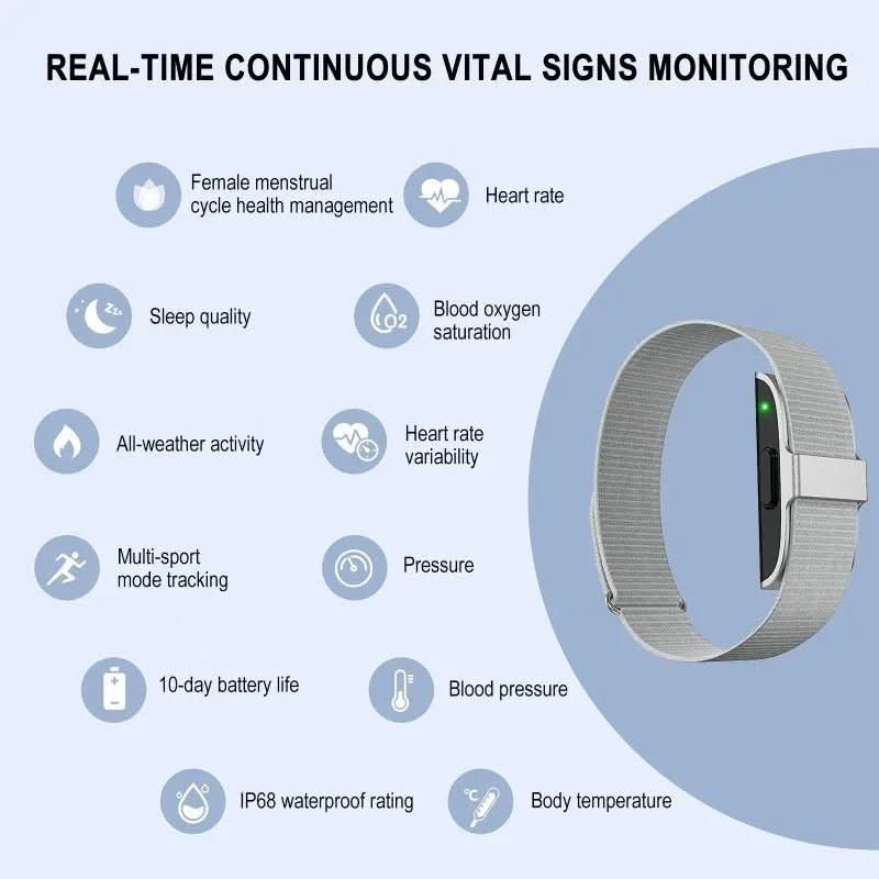 Sleek activity tracker with SpO2, heart rate sensor & IP68 waterproof rating for exercise.