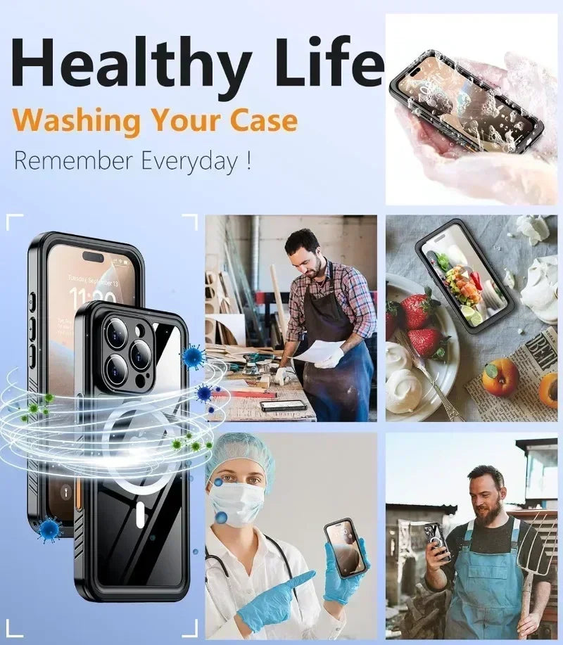 Submersible IP68 full-body waterproof phone cover, ideal for diving and extreme water sports, keeping your phone secure.