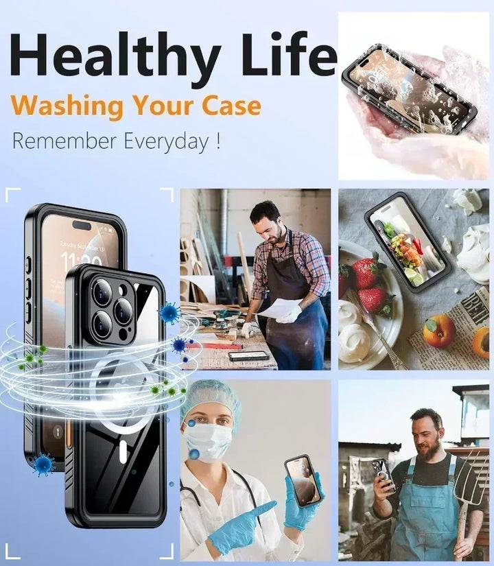 Submersible IP68 full-body waterproof phone cover, ideal for diving and extreme water sports, keeping your phone secure.