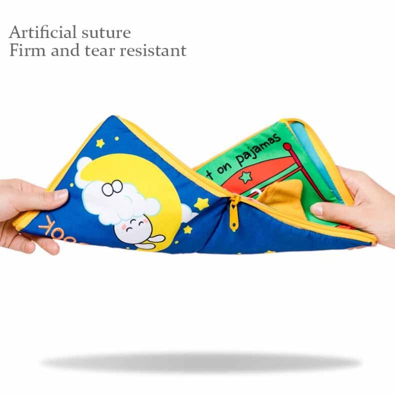 Soft baby cloth book with animal designs, an ideal sensory toy for developing young minds