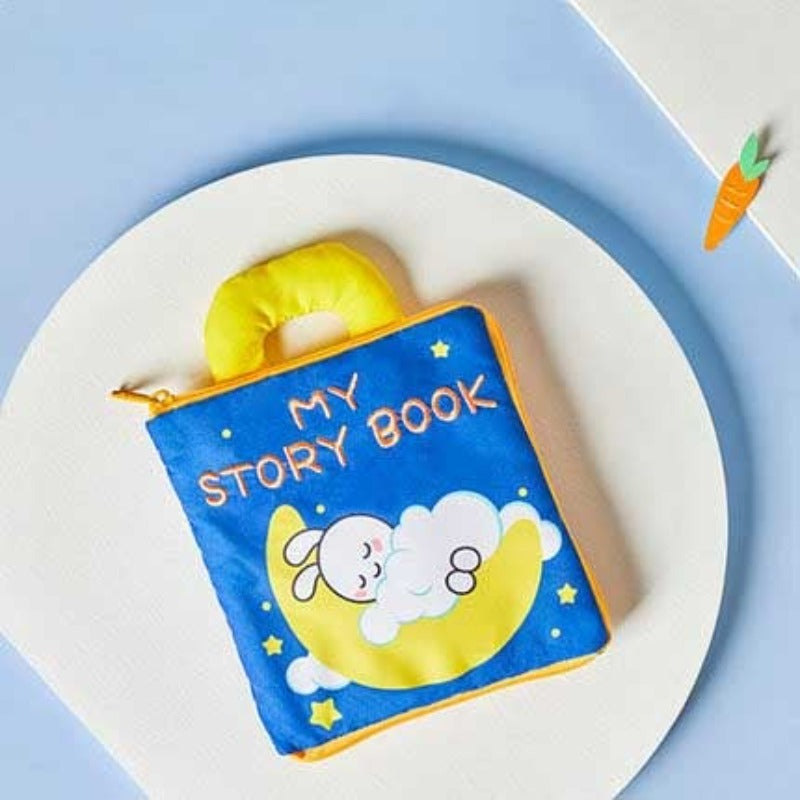 Open educational activity book for toddlers showing interactive elements, promoting learning fun