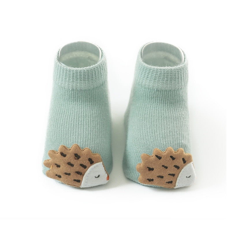 Soft unisex baby grip socks with cute panda animal print, perfect for infant first steps.