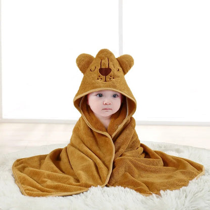 Soft unisex toddler hooded towel featuring a cute animal character, ideal for children's bath.