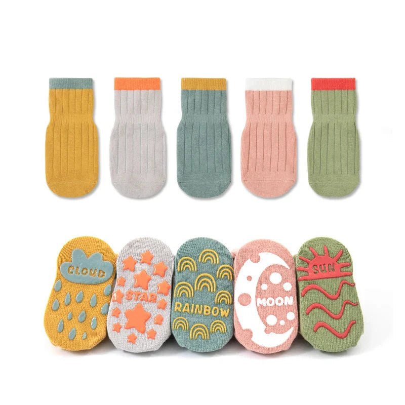 Unisex kids anti-slip grip socks, 5 pairs, for toddler playtime