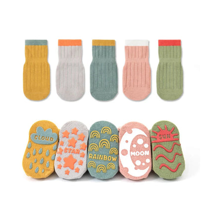 Unisex kids anti-slip grip socks, 5 pairs, for toddler playtime