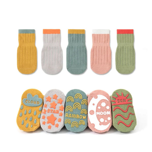 Unisex kids anti-slip grip socks, 5 pairs, for toddler playtime