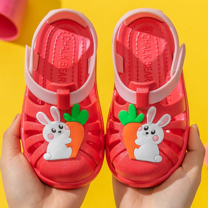 Pair of pink unisex kids' anti-slip summer sandals, essential lightweight footwear for outdoor fun