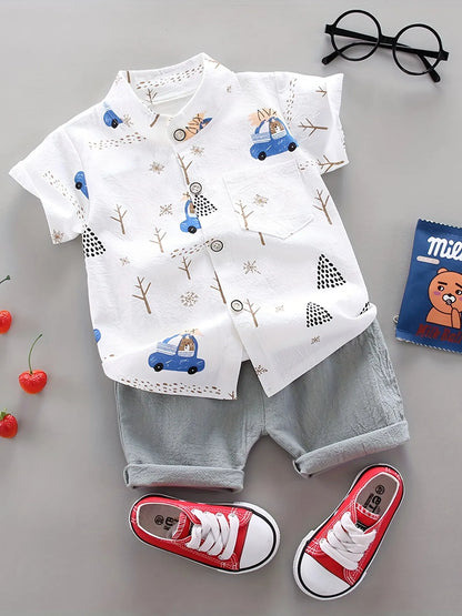 Unisex kids bear print short sleeve top and shorts cotton play set for toddlers