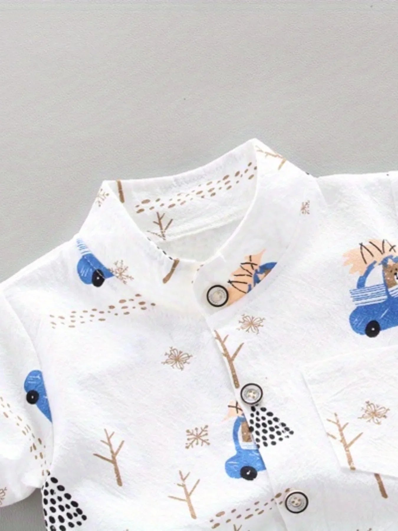 Toddler unisex bear print poplin fabric short sleeve and shorts set for playwear