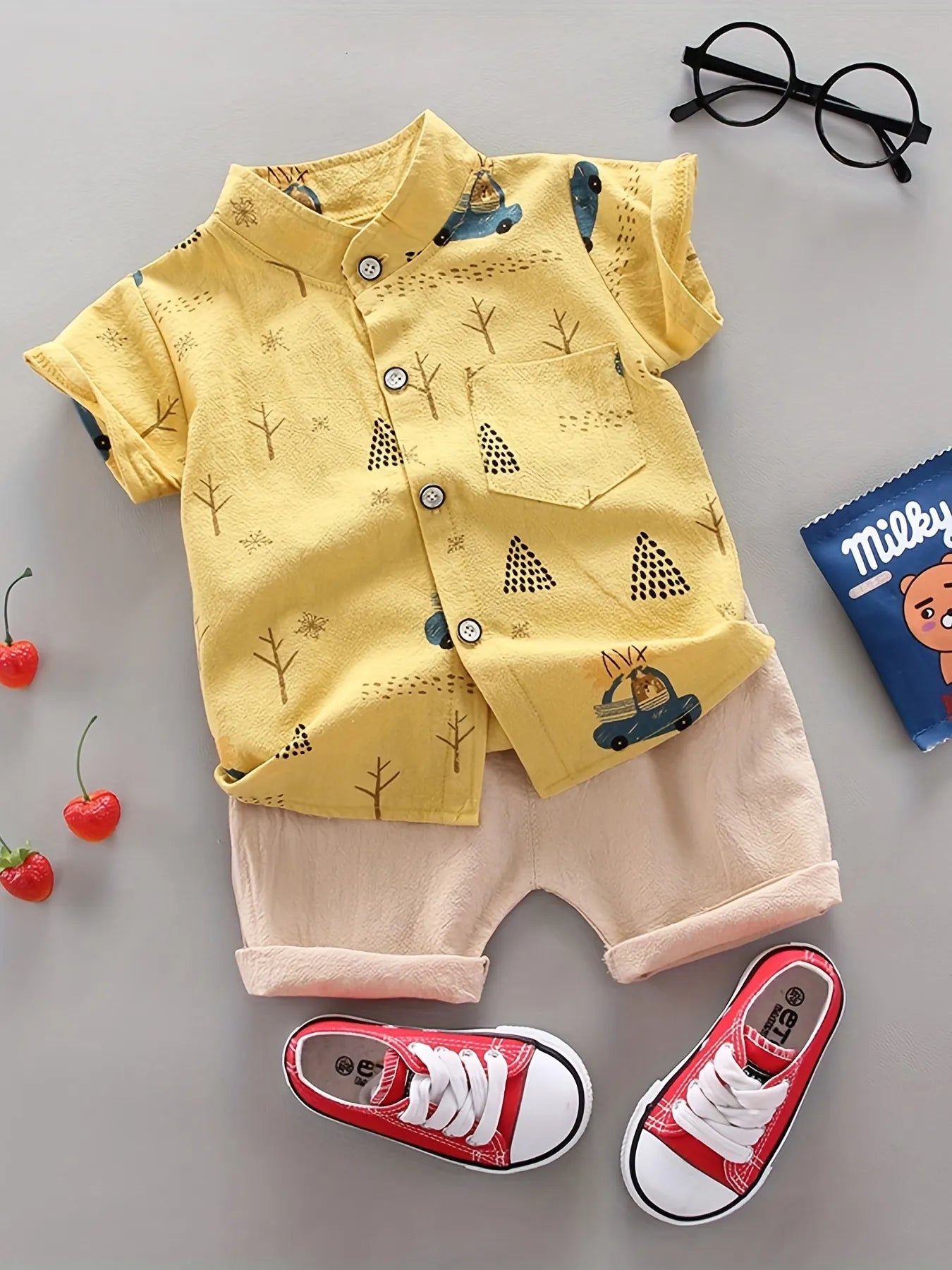 Summer outfit for babies: Unisex bear print cotton play set, soft and breathable
