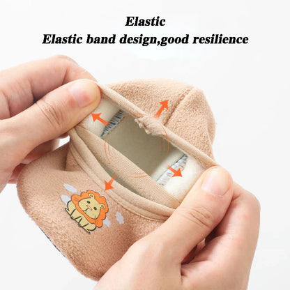 Toddler non-slip adorable lion cartoon sneakers, knitted fabric in brown, durable baby footwear