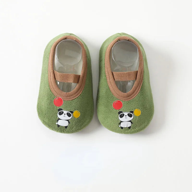 Unisex baby sneakers featuring a cute frog cartoon, non-slip green knit, comfortable for play