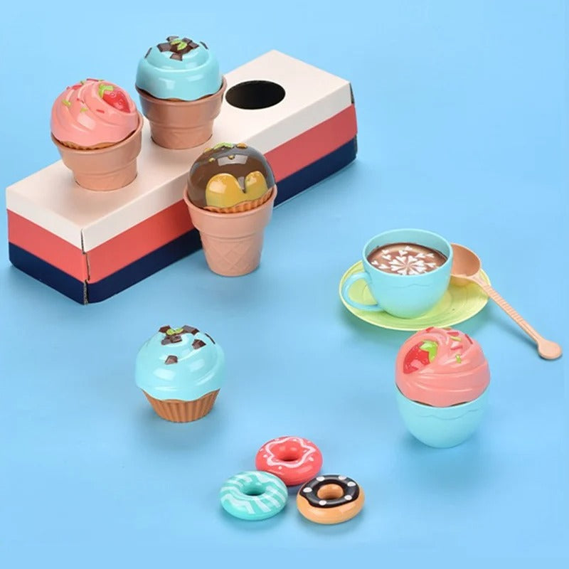 A child happily playing with the unisex cafe & bakery pretend play toy, fostering imaginative skills