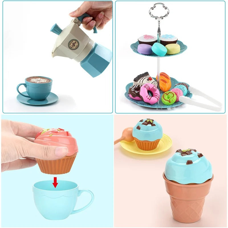 Close-up of the ABS plastic bakery items from the kids' cafe pretend play educational toy set
