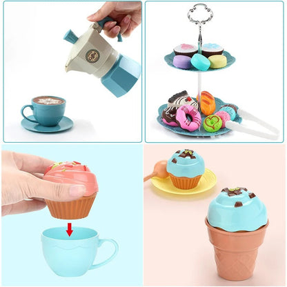 Close-up of the ABS plastic bakery items from the kids' cafe pretend play educational toy set