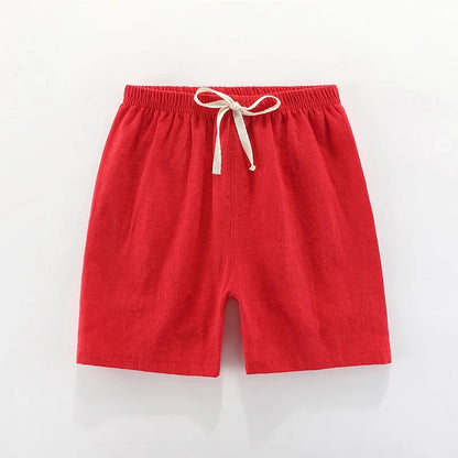 Bright blue high-waisted elastic waist unisex kids shorts for playwear, summer fashion