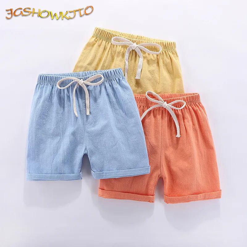 Toddler unisex bright yellow candy color summer shorts with elastic high waist