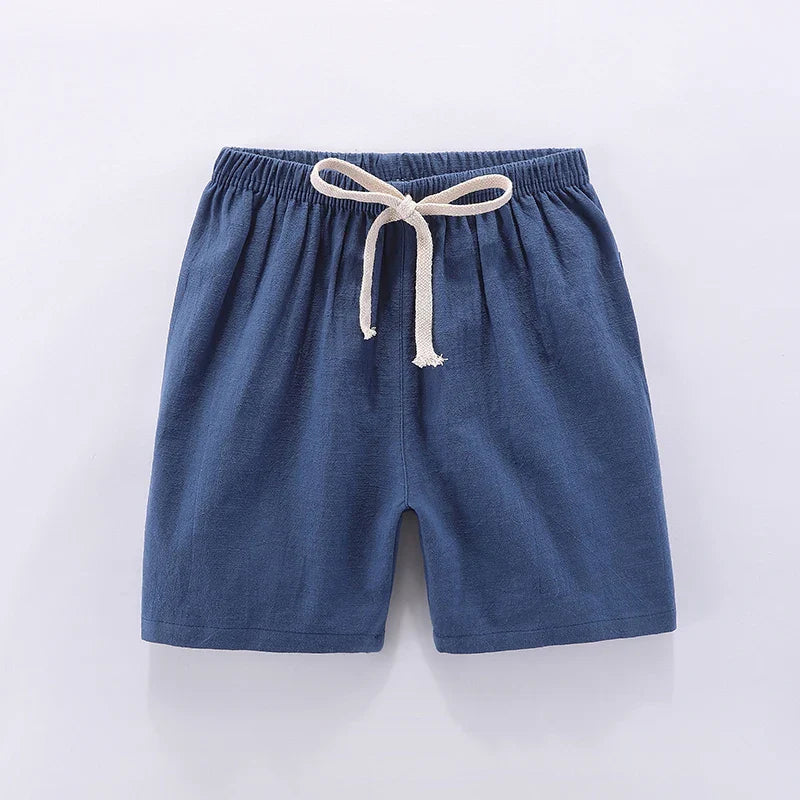 Toddler high-waisted candy red unisex shorts, elastic waistband, perfect for summer play
