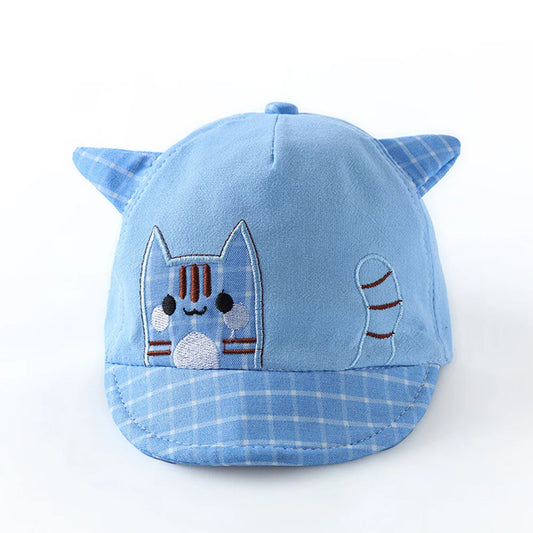 Unisex Kids Cartoon Cat Cotton Baseball Cap, adjustable sun protection for toddlers