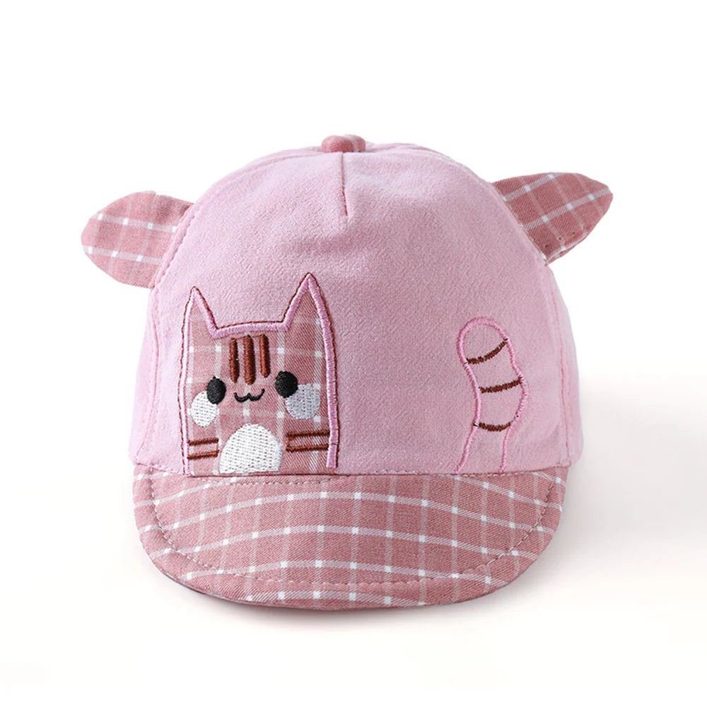 Cute Unisex Baby Cartoon Cat baseball cap, 100% cotton headwear for sun protection