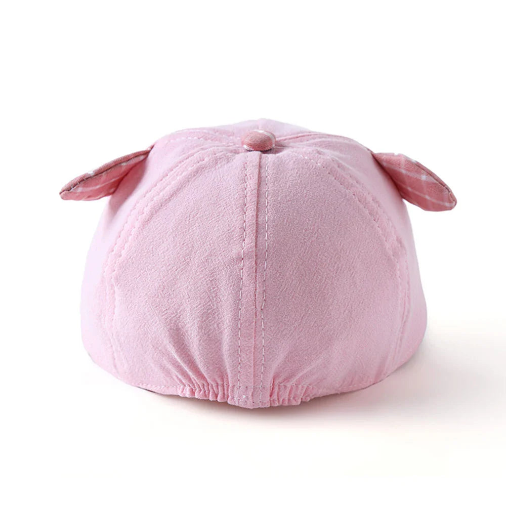 Infant apparel: Soft cotton baseball cap with cartoon cat, adjustable for comfort