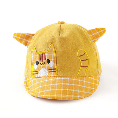 Kids cap: Durable adjustable cotton baseball with a charming cartoon cat design