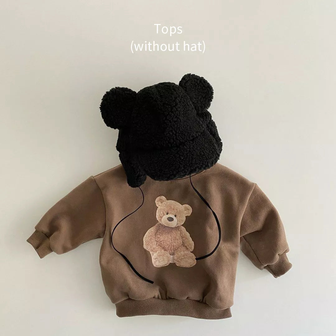 Kids' casual cotton hoodie, unisex design with a charming cartoon print for everyday wear