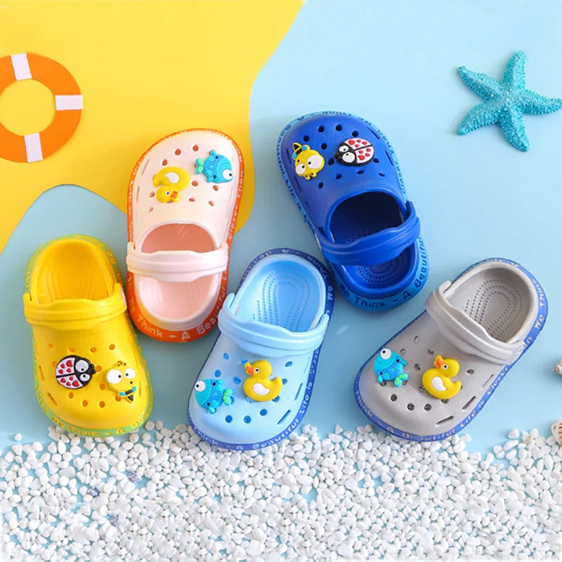 Lightweight yellow cartoon sandals for kids, easy wear, waterproof, perfect for summer playtime