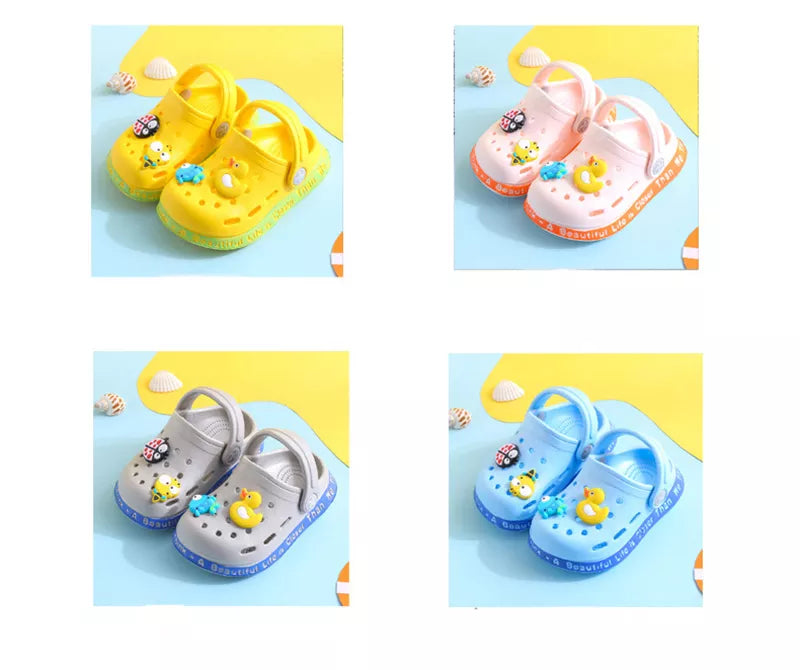 Yellow cartoon summer sandals for kids, non-slip, light and breathable for hot weather