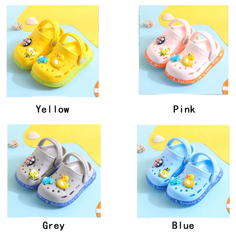 Unisex cartoon baby sandals, green with fun print, easy to clean, non-slip outdoor shoes