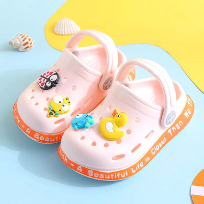 Orange cartoon toddler sandals for boys and girls, easy to put on, summer outdoor footwear