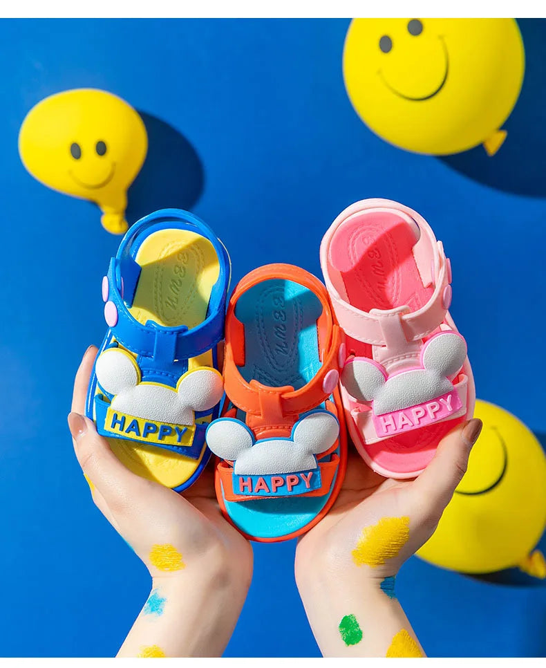 Baby cartoon summer sandals, red unisex toddler shoes, anti-slip design