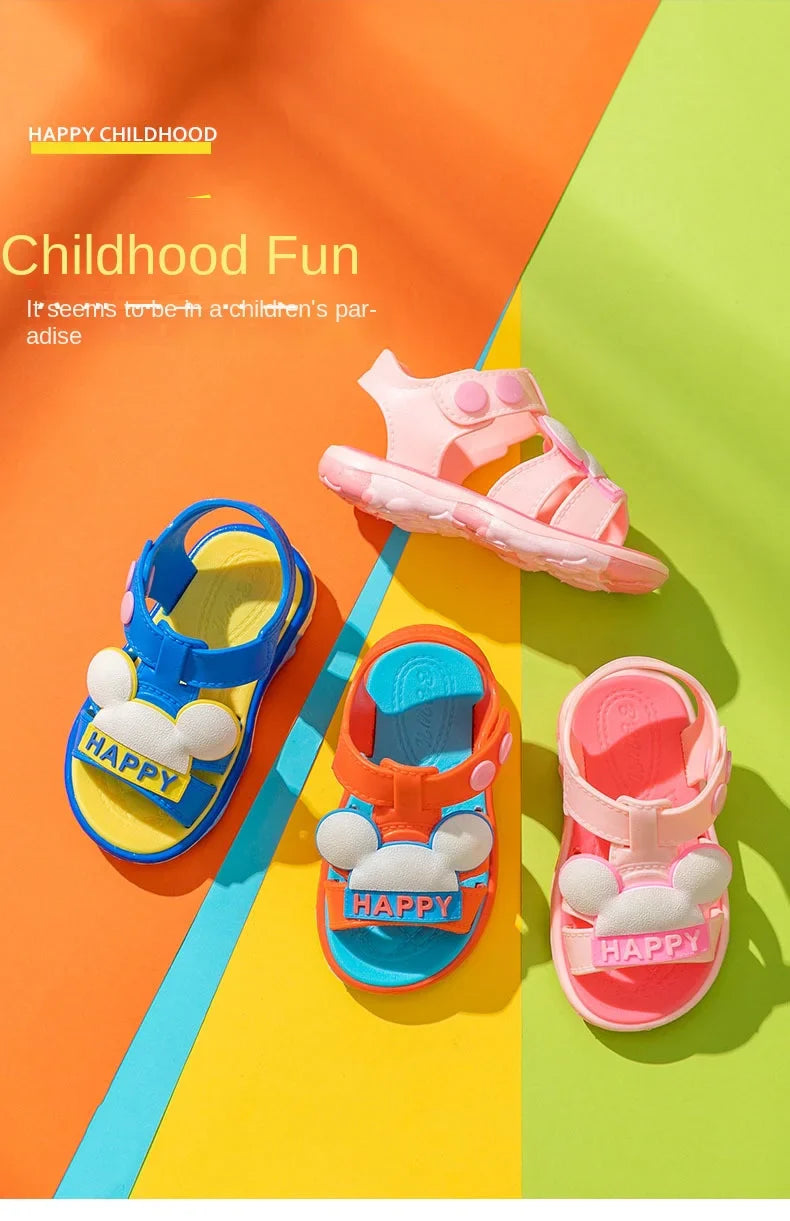 Unisex toddler girl's cartoon sandals, pink summer footwear, anti-slip pool shoes