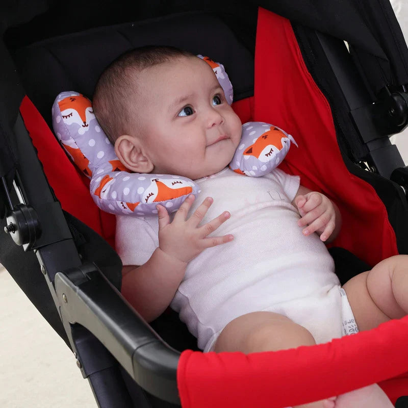 Soft infant neck support pillow, U-shaped cartoon design for baby travel and car seat use