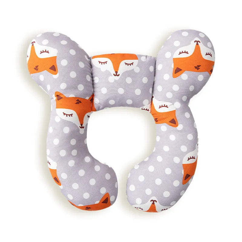 Baby essential U-shaped neck pillow with playful cartoon graphics, ideal for car rides