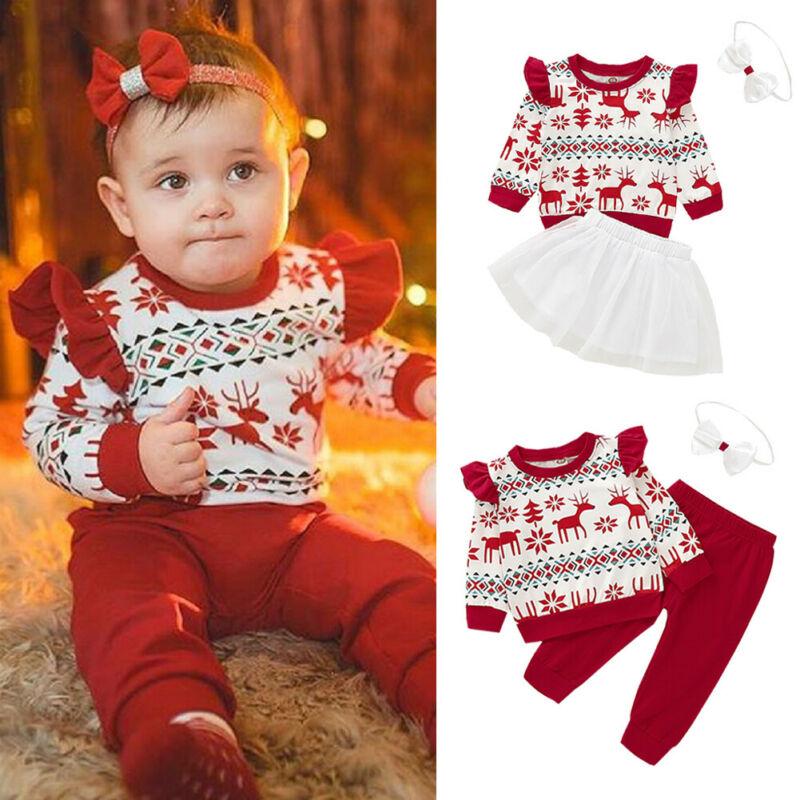 Comfortable Christmas pants or festive tutu skirt included in a cozy kids' holiday apparel set.