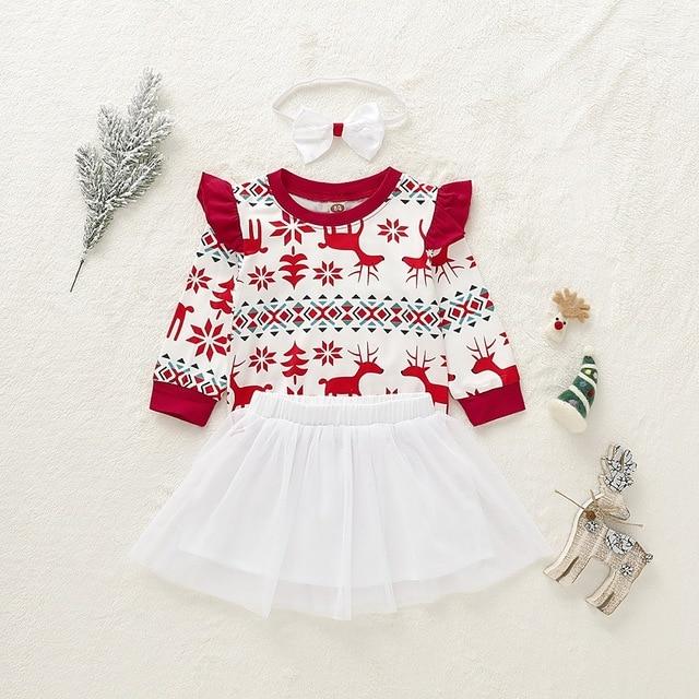 Children's winter apparel: a charming unisex festive Christmas outfit set with reindeer design.