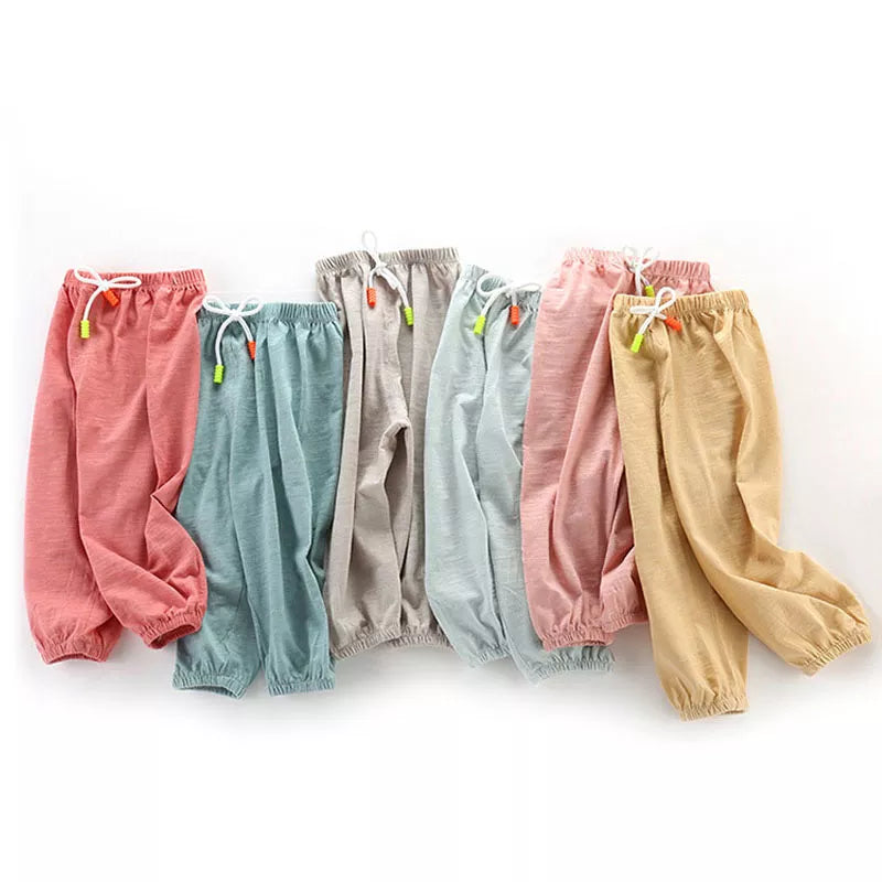Unisex kids cotton breathable summer pants, light blue, elastic waist, for comfortable play