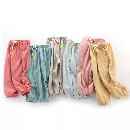 Unisex kids cotton breathable summer pants, light blue, elastic waist, for comfortable play