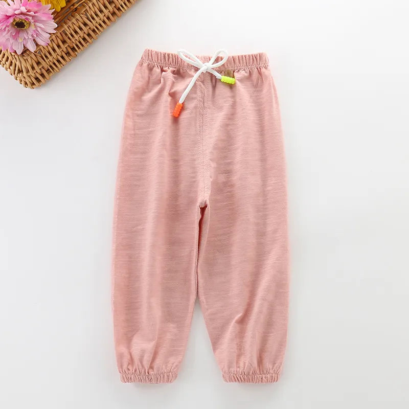 Unisex kids breathable summer pants, patterned with small stars, cotton blend, elastic cuff