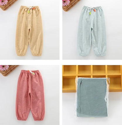 Unisex baby cotton blend summer pants, light purple, stretching comfortably, movement-friendly